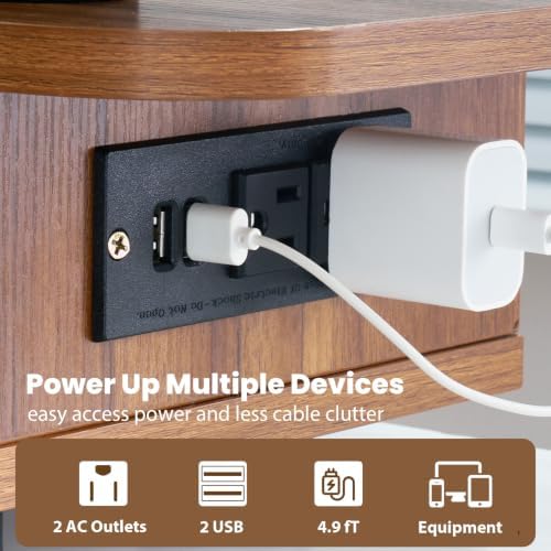 Artswish Dual Monitor Stand with Power Outlet, Brown Desk Monitor Riser