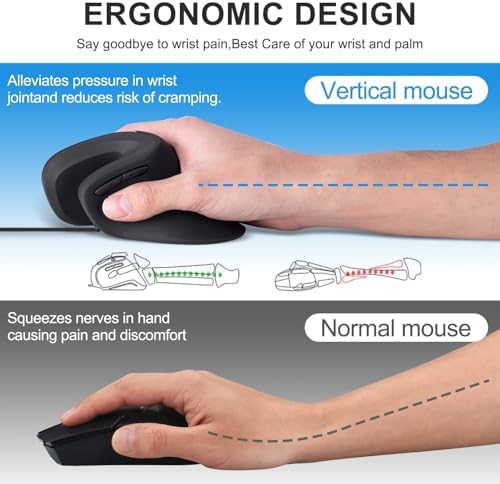 HXMJ- Ergonomic Vertical Mouse Wired,USB Corded Optical Mice,Silent Click,Right Handed-Black