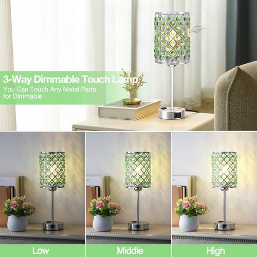 Crystal Lamp for Night Stands, Green Table Lamp for Bedroom, Bulb Included
