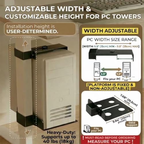 Under Desk PC Mount, No-Drill CPU Holder for 75x45mm Standing Desk Legs