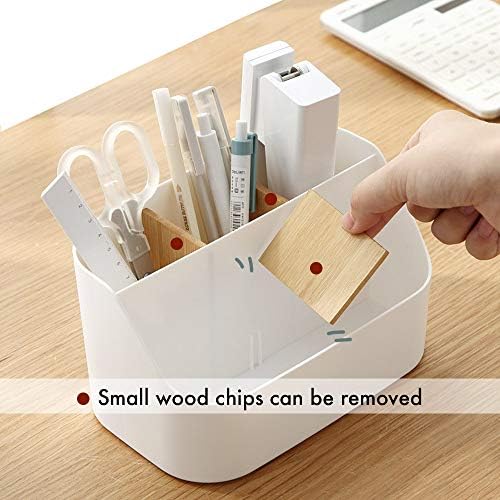 Desk Organizer with 5 Compartments, Office Supplies Organizers and Accessories, Makeup Brush Holder, Pen/Pencil Holder, Remote Control Holder with Movable Wooden Partition