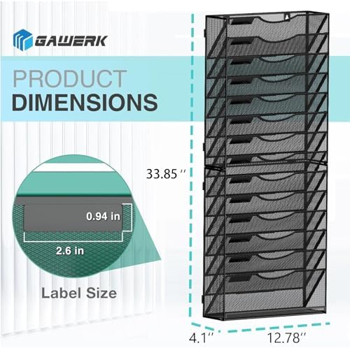 Gawerk 15-Tier Wall File Organizer Hanging Wall File Holder Wall Mount Paper Folder Organize, Mesh Magazine Document Mail Organizer Wall Organizer for Office School Home, Black