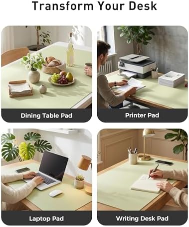 Aothia Faux Leather Desk Mat - Large Mouse Pad, Non-Slip PU Leather Blotter, Waterproof Writing Surface for Office and Home (Grass Green, 40" x 24")