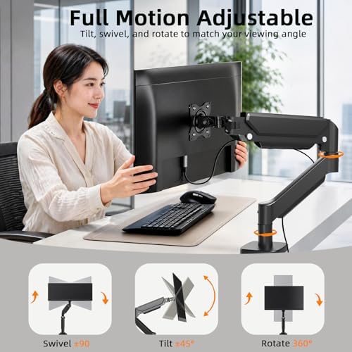 Heavy Duty Single Monitor Arm Desk Mount Gas Spring for 17-32 Inch Screens