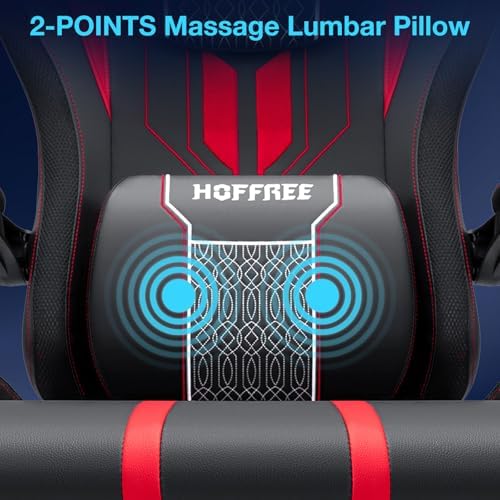 HOFFREE LED Gaming Chair with Bluetooth Speaker RGB Lights Game Chair-Red