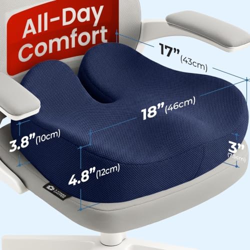 5 STARS UNITED Seat Cushion - Memory Foam Chair Cushion for Tailbone Pain Relief - Ergonomic Support for Coccyx, Sciatica & Butt - Office, Desk & Gaming Chair, Car Seat, Wheelchair, Blue Mesh