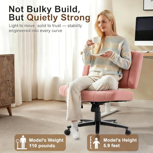 Vigosit Criss Cross Office Chair, Plush Oversized for Cross-Legged Sitting, Adjustable Arms & 360° Swivel Casters - for Home Office, Study, Gaming, Vanity, Comfortable Computer Chair(Pink)