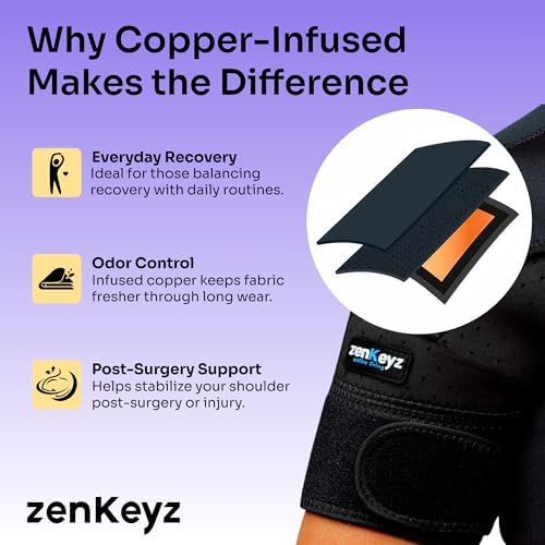 ZENKEYZ Copper Shoulder Brace - S/M, Chest 30-40in, Arm Sling