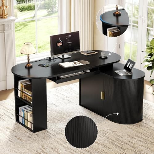 HSH 60 Inch L Shaped Computer Desk, Reversible Office Desks with Storage