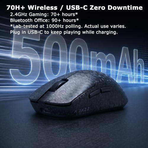 AJ199 Gaming Mouse, 60g Carbon Fiber Shell, Tri-Mode 2.4G/Bluetooth/USB-C
