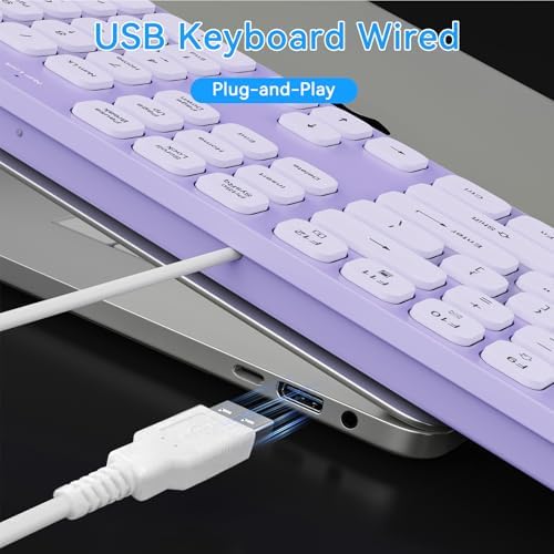 USB Wired Keyboard for window,Comfortable Quiet Chocolate Keys, Durable Ultra-Slim Wired Computer Keyboard(QWERTY) for PC, Windows 11/10/8/7/XP/Vista KB1430 (KB435 Purple, Wired Keyboard For Windows)