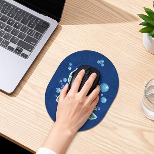 Oval Mouse Pad 6x8in Non-Slip for Laptop,Cartoon Turtle