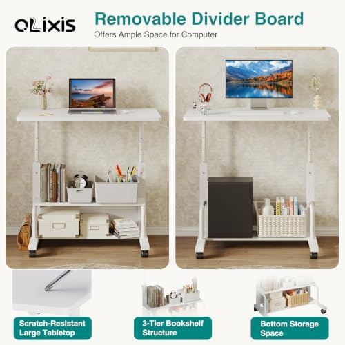 OLIXIS Rolling Desk, Storage Shelves, Laptop Table, Home Office