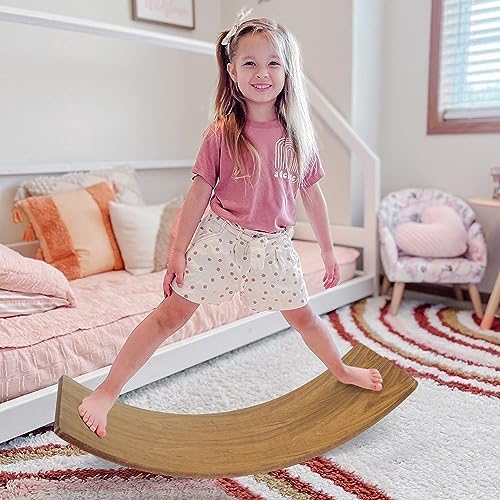 Gentle Monster Wooden Wobble Balance Board, 35 Inch Rocker Board Natural Wood, Open Ended Learning Toy, Yoga Curvy Board for Classroom & Office Adult