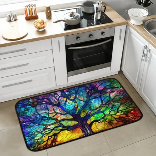 Kitchen Mats, Glass Tree Kitchen Rugs, Cushioned Anti Fatigue Kitchen Mats, Non-Slip Standing Desk Mat, Absorbent Kitchen Rug for Floor, Kitchen, Office, Sink, 20"×39"