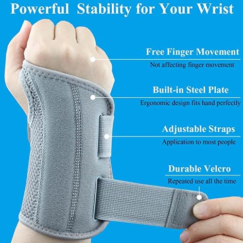 Carpal Tunnel Wrist Brace, Adjustable Wrist Support Brace, Night Wrist Sleep Supports Splints Arm Stabilizer (Right Hand, L/XL, Grey)