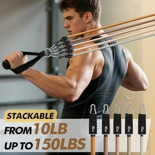 WHATAFIT Resistance Bands with Handles, 150 lb Exercise Bands Set