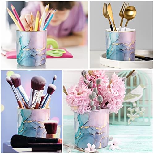Large Capacity Colored Pen Holder for Desk, Ceramic Pencil Holder Makeup Brush Holders, Desk Accessories & Workspace Organizers for Home, Office, Colorful Green
