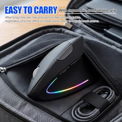 Wireless Bluetooth Ergonomic Vertical Mouse, Rechargeable Silent Slim Laptop Mouse,Portable(BT5.2+USB Receiver) LED Dual Mode Computer Mice,for Laptop,Desktop Computer,ipad Tablet,Phone,TV (Black)