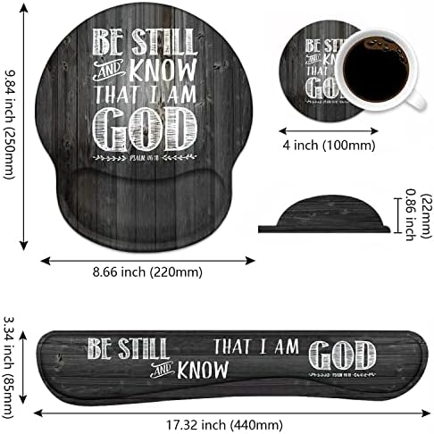 Keyboard Wrist Rest and Mouse Pad Wrist Support Set with Coasters, Ergonomic Gaming Mousepad Non-Slip PU Base for Home Office Working Studying Easy Typing & Pain Relief - Bible Verse Psalm 46:10