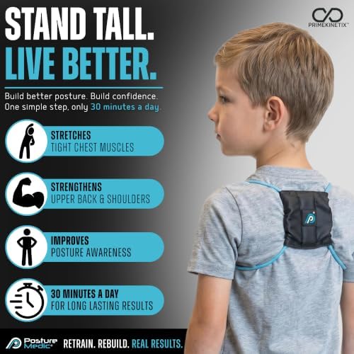 PostureMedic Original Strength Dynamic Posture Corrector for Men & Women – Active Resistance Training System for Back, Neck & Shoulder Pain Relief – Strengthen Muscles & Improve Alignment - Size XS (Light Blue)