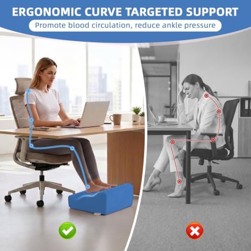 Foot Rest Ergonomic Pillow for Under Desk at Work & Handle Blue