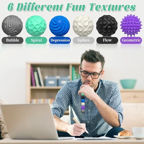Silicone Magnetic Balls, Fidget Toys for Adults & Teens, 6PCS Stress Balls Sensory Toy, Quiet Magnet Desk Fidgets with Textured, ADHD Anxiety Relief Items, Fun Stocking Suffers Gifts (Landscape)