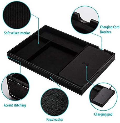Valet Tray, Built in Wireless Charging Pad, Nightstand Organizer