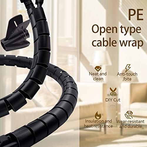PC Cable Management Sleeve Tube Desk Cord Organizer 2 PCS Black, 7/8 inch -5 ft Cover Wrap Easy to Install Messy Wire Solution for TV Office Computer, Pet Chew and Bite Proof Cable Protector