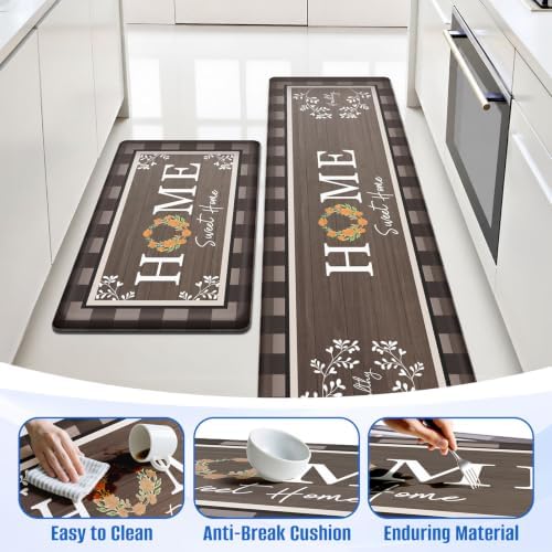 Kitchen Mats 2PCS, Anti Fatigue Rugs, 17.3x30+17.3x59in, Brown
