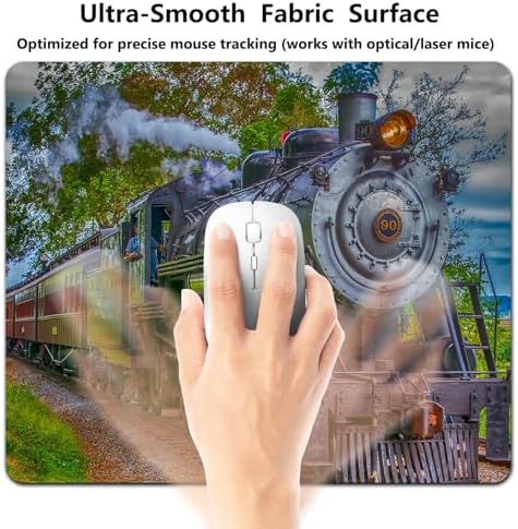 9.5x7.9 Inch Office/Gaming Mouse Pad, Vintage Old Train, Retro Steam Locomotive Chugging Through a Lush Forest Landscape Cute Anti-Slip Mat for Desk