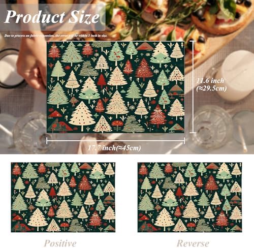 Shrahala Christmas New Year Placemats, Christmas Tree Cartoon Green Background Table Mat Linen Burlap Washable Double-Deck Heat Insulation for Dining Table Kitchen Table Set of 4 (12 x 18 inch)