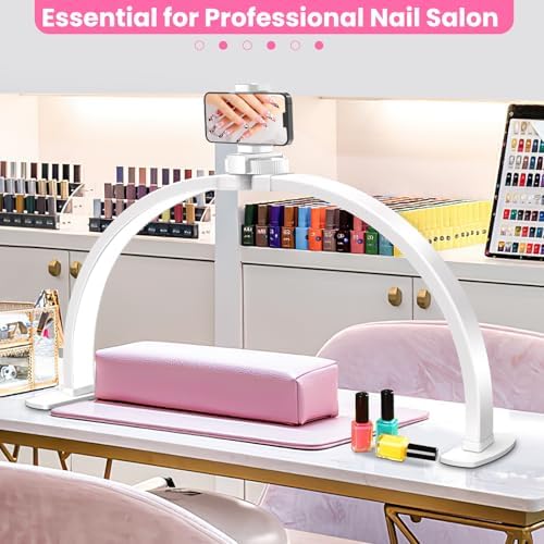 Nail Half Moon Light: Professional 29in Stable Moonlight with Phone Holder, 3 Light Color Modes/10 Brightness Adjustable for Salon & Home Manicure Station(White,Large)