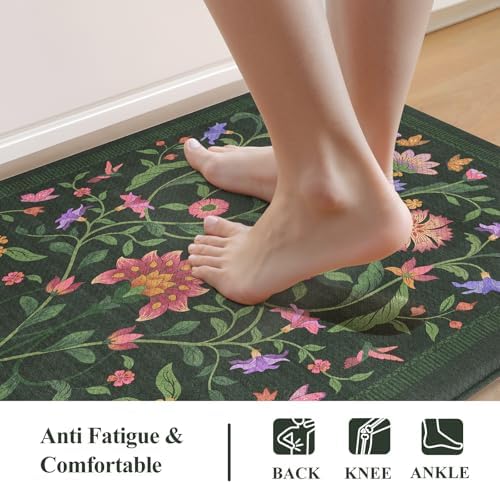 Collive Kitchen Mats Cushioned Anti Fatigue, Green 17.3"x47"+17.3"x29"
