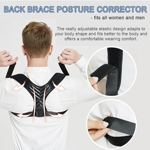 Posture Corrector, Back Brace for Women and Men, Adjustable Back Support, Shoulder Straightener for Improving Hunchback, Providing Pain Relief from Neck, Shoulder, and Upper Back - Black