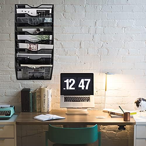EASEPRES 8 Pocket Mesh Hanging Wall File Organizer, Wall Mounted Mail Paper Document Folder Holder, Clipboard Storage Organization Magazine Rack with Nametag Label for Office Home School, Black