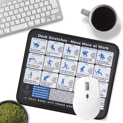 Desk Stretches Mouse Pad, Office Posture Exercise Guide Desk Mat, Non-Slip Smooth Mousepad for RSI Relief Remote Workers Gamers