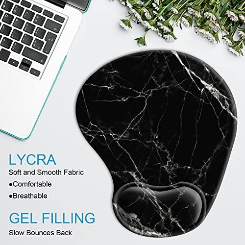 Ergonomic Mouse Pad with Wrist Rest Support Gel with Coaster, Cute Wrist Pad with Non-Slip Rubber Base, Easy Typing & Pain Relief, Black White Marble