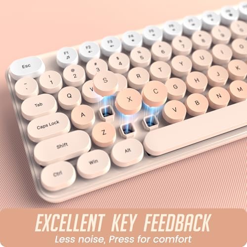 Wireless Keyboard and Mouse, Full-Sized Typewriter Keyboard Silent, Creamy