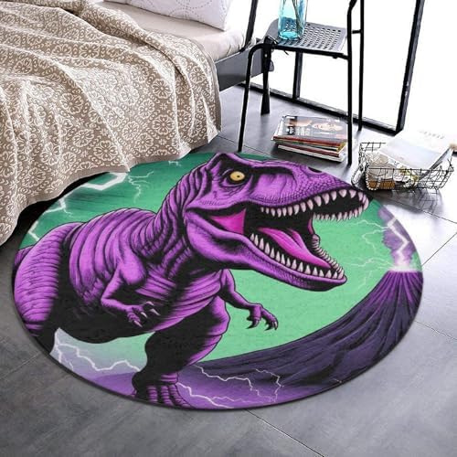 Fashion Round Area Rug Large Non Slip Carpet, Dinosaur T-Rex Unisex Home Decor Mat