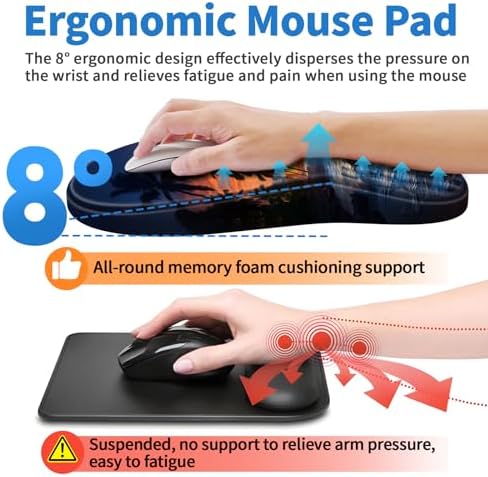 YIWEI Ergonomic Mouse Pad with Wrist Rest for Carpal Tunnel Pain Relief