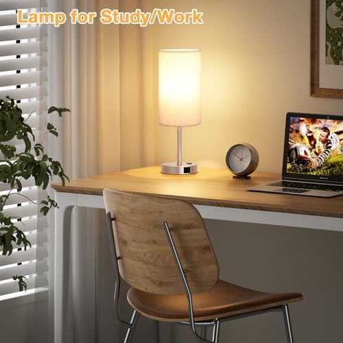 Dicoool 17.4" Bedside Lamp for Bedroom - Dimmable Touch, USB A+C, AC Outlet