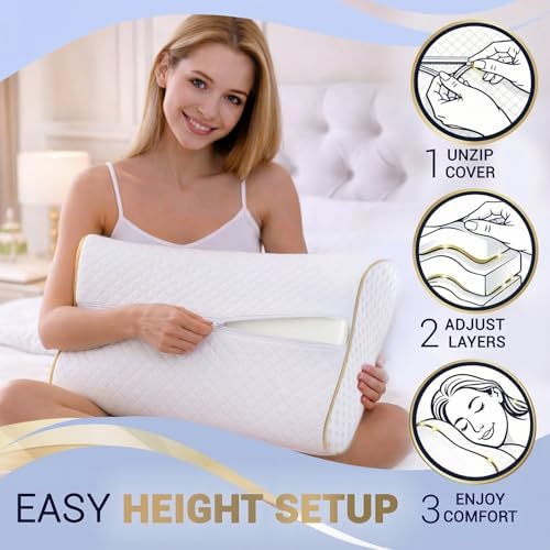 Royal Therapy 2-Pack Queen Memory Foam Pillow, Cervical, Queen Contour Pillow, Orthopedic Pillow for Neck Support, Neck Pain, Side Sleepers, CertiPUR-US