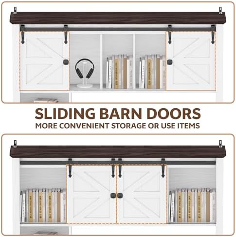 Large Desktop Bookshelf, 47.2" Desk Shelf with Sliding Barn Door