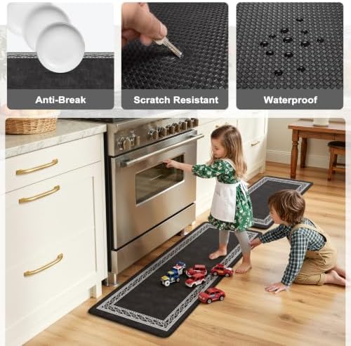KIMODE Anti Fatigue Kitchen Mats,Black Farmhouse Kitchen Rugs Sets of 2