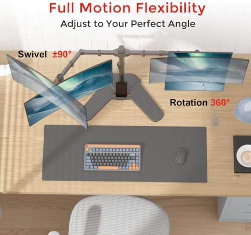 Suptek Free-Standing Dual Monitor Desk Mount, Full Motion Stand for 2 Monitors up to 32" 15.4lbs Each, Height Adjustable Swivel Tilt 360° Rotation, VESA Compatible with Phone Slot, Black