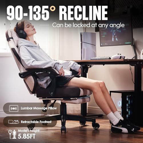 Dowinx Gaming Chair with Footrest, Ergonomic Desk Chair, Brown