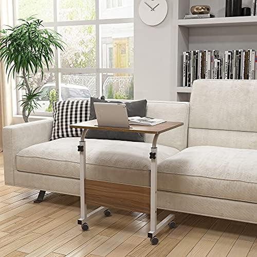 DlandHome 23.6 Inches Rolling Desk with Wheels Adjustable Height, Oak