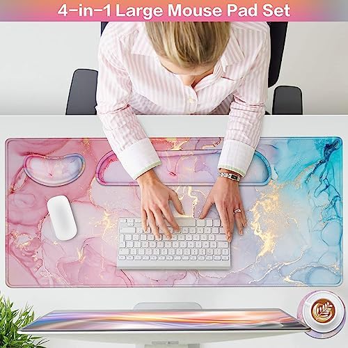 Mouse Pad Pink, Mouse Pad with Wrist Rest, 4-in-1 XXL Extended Large Desk