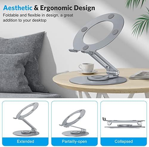 OMOTON Adjustable Laptop Stand for Desk 360° Rotating Base 17" Cool Grey